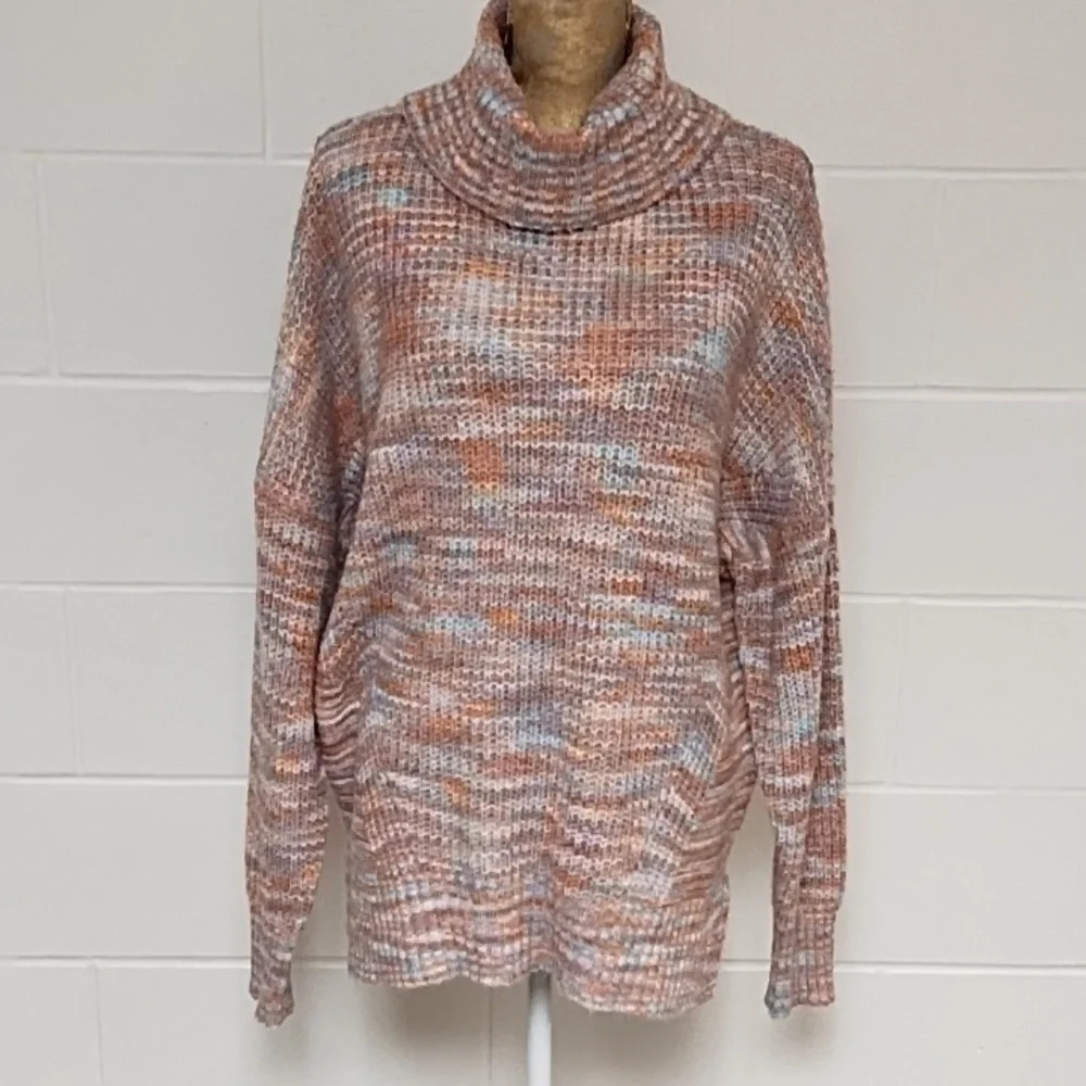 SO XL Pastel Chunky Knit Mock Cowl Neck Sweater Tunic Side Slits